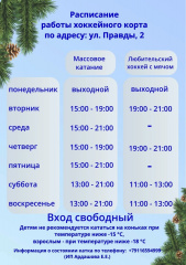 С 16 декабря хоккейный корт открыт для массового катания 